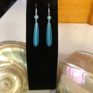 Handmade Sterling Silver 925 - Blue Cultured Sea Glass Earrings